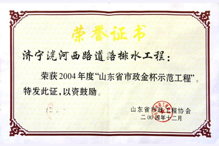 洸河西路获山东省金杯示范奖